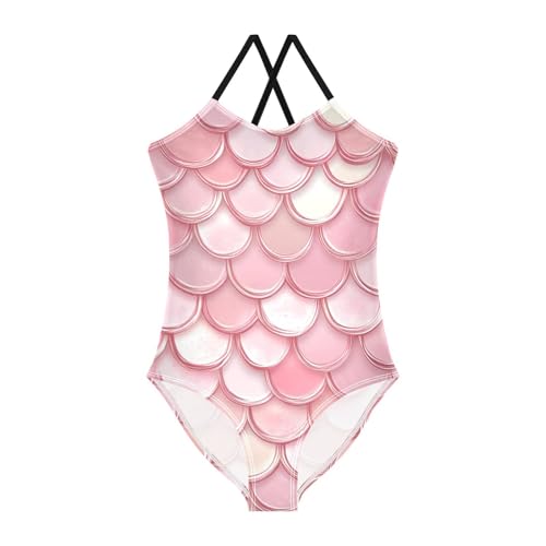 Bolaz Girls Swimsuits One-Piece Bathing Suits Multicolor Kids Sport Summer Beach Swimwear for 3-10 Years Old-Pink Scale Pattern