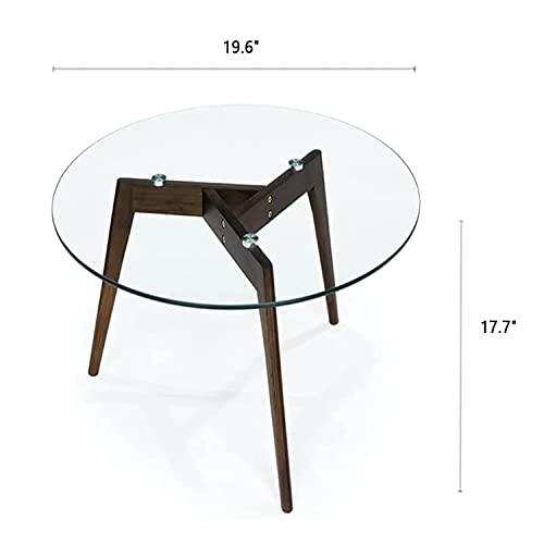 Anzezhong Triskele End Table, Walnut Minimalist Round Coffee Table, Mid Century Side Table With Tempered Glass Top Walnut Wood Legs (Medium) #TOP2