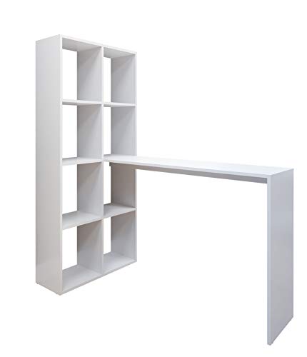 Escrivaninha com Estante Lateral Multimóveis Branco – Mesa de Estudo e Trabalho com 5 Prateleiras, Ideal para Home Office e Organização