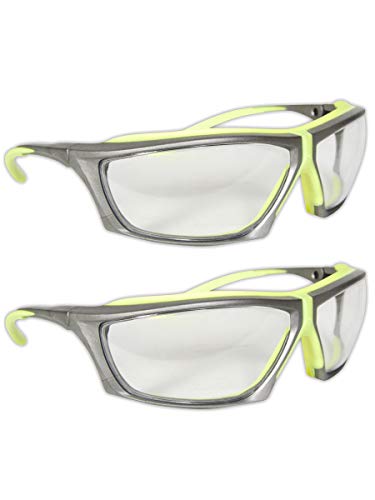 Magid Glove & Safety ANSI Z87 Impact Resistant Anti-Fog Safety Glasses with Ratcheting Temple System & TPR Cushion, UV Resistant, Scratch Resistant (2 Pair), Hi-Viz Yellow/Grey Frame