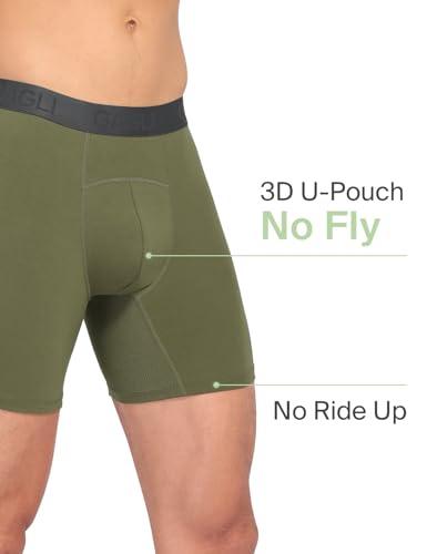 gagli Men's Underwear Boxer Briefs, Soft Breathable Underwear with ComfortFlex Waistband, Moisture Wicking, Long Leg 3 Pack (US, Alpha, X-Large, Regular, Regular, Grey,Brick Red,Olive Green) — view 2