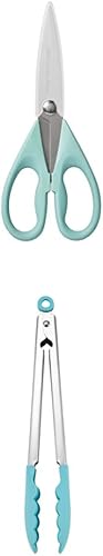 KitchenAid Tijeras multiusos con funda protectora, 8.72 pulgadas, pinzas de acero inoxidable con punta de silicona Aqua Sky & KitchenAid de 10.26