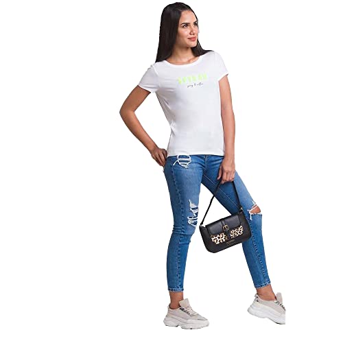 Image of Spykar Women's Cotton Printed Slim Fit T-Shirt