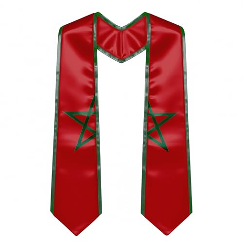 YOXEULL Morocco Flag Embroidered Graduation Stole with Trim, Graduation Sash Graduates Gift, 72"