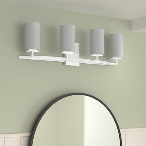 Image of Generation Lighting 4424604-05 Seagull 4424604-05 Four Light Bath Fixture, Chrome, 400 Total Watts, 9.125 Inch Height, 30.5 Inch Wide, Steel Construction, Etched /White Inside Glass Shades