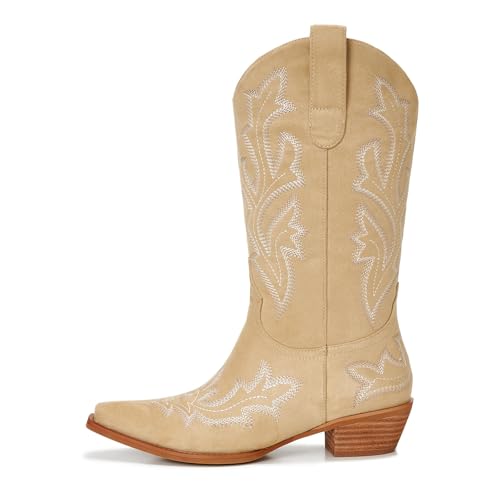 Image of Cowboy Boots for Women - Embroidered Western Cowgirl Boots with Fashion Snip Toe, 1.75-Inch Low Block Heel and All-Day Comfort Fit