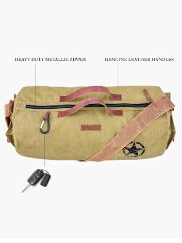 Image of The House of Tara Canvas Travel Duffle Bag | 25 litres | Sports Duffel | Gym Bags | for Men and Women | Adjustable Broad Strap | Airline Carry-On Luggage | Quick Access Pockets | Beige