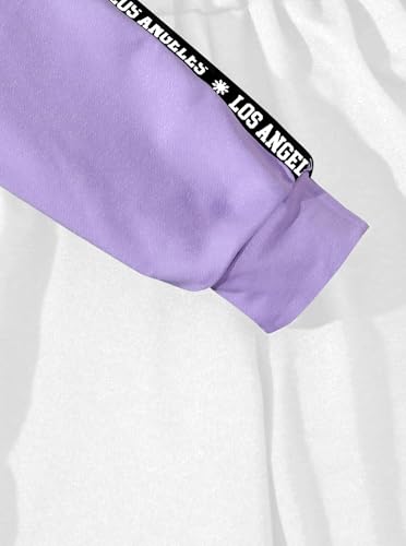 Image of Hilinker Girls Graphic 3 Piece Outfits Workout Hoodie Crop Tank and Sweatpants Set Purple Black White 11-12 Year