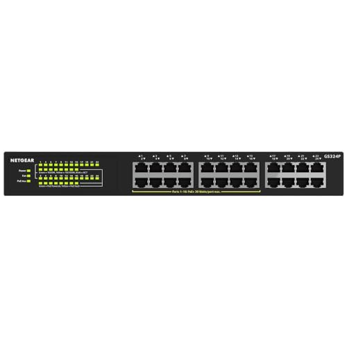 Netgear Switch Ethernet 24 Ports PoE Gigabit (GS324P) avec 16 Ports PoE + à 190W, Boîtier Métallique Solide sans Ventilateur