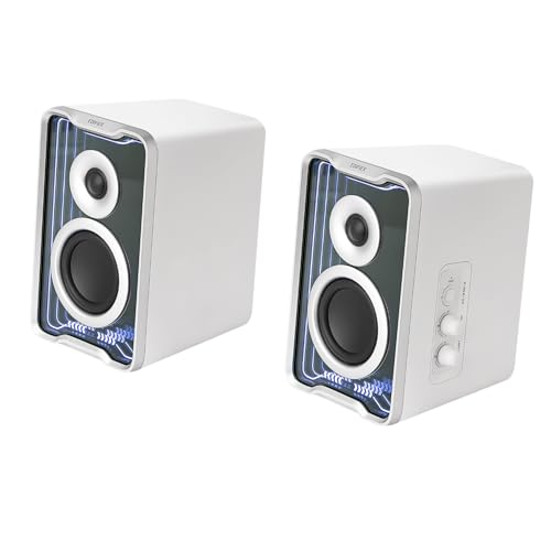 Edifier QR30 Desktop Active Speakers 2.0, Bluetooth v5.4, USB-A, AUX, 30W RMS, 63Hz-20kHz, 2.75 Drivers, 0.75 Tweeters, RGB Light Effect, Ideal for Music/Movies/Gaming (White)
