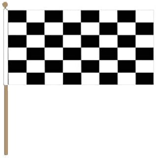 FlagSuperstore© Black and White Check Large Hand Waving Flag With Wooden Pole 18" x 12" - Checkered
