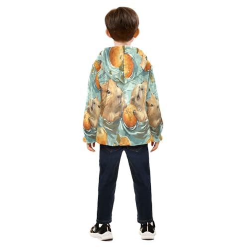 Cute Guinea Pigs Swimming Toddler Fleece Jacket Girl Boys Hooded Fleece Jacket Coat Warm Outwear Zip-up 3-10T4