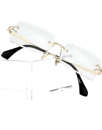 Image of Vintage Rimless Sunglasses Rectangle Frameless Glasses Women Men
