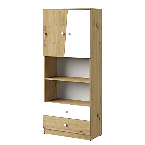 Estantería Araceli AI04 con 2 cajones, 4 compartimentos y 2 puertas, estantería de pie para dormitorio juvenil, estantería decorativa, selección de colores (roble Artisan/roble Artisan + blanco)