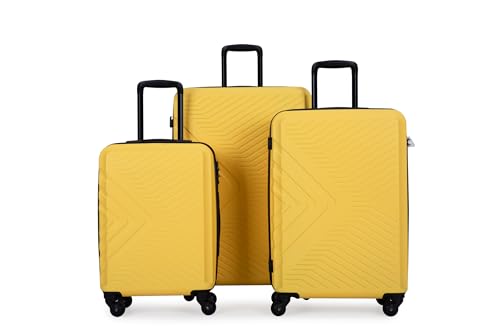 Luggage set,3 piece suitcases with wheels hardshell,TSA lock,Lightweight,20inch Carry-On,24/28inch Checked Luggage(Yellow)