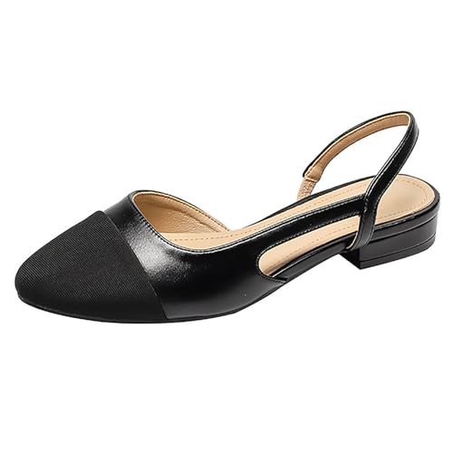 Women's Cap Toe Slingback Thick Heels Pumps,Classic Round Toe Chunky Heeled Ankle Strap Fashion Splicing Dress Shoes