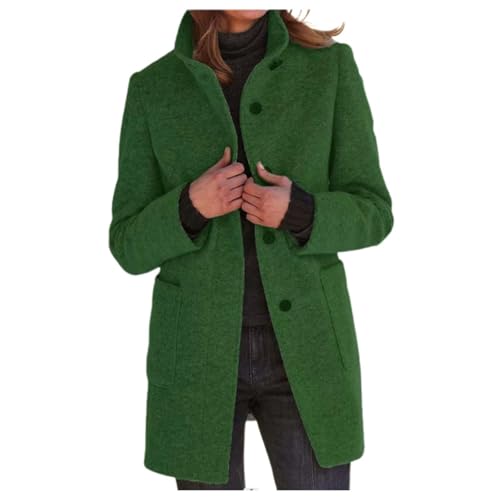 Generisch 2025 - Abrigo de lana para mujer otoño invierno vintage monocolor con botones de cuello alto a cuadros franela mujer, Verde oscuro., XL