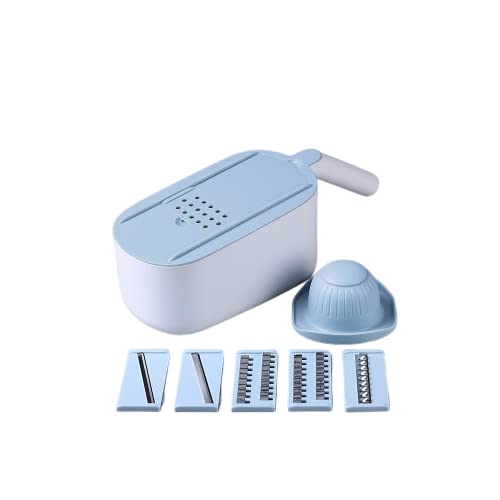 スライサー 野菜 千切り スライサー 野菜カッター みじん切り 多機能 キッチンスライサー 野菜調理器セット 安全ホルダー付きキッチン用品 野菜 大根おろし器 おろし器 細切り みじん切り 千切り おろし 薄切り 水切り皿 (ブルー)