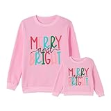 ZAXARRA Mommy and Me Christmas Outfits Letter Print Long Sleeve Sweatshirt Pullover Tops Family Matching Outfits (Kid, 3-4 Years, Christmas-Pink)