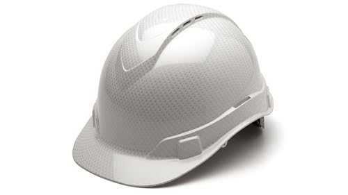PYRAMEX Ridgeline Cap Style Hard Hat, Vented, 4-Point Ratchet Suspension, Shiny White Graphite Pattern