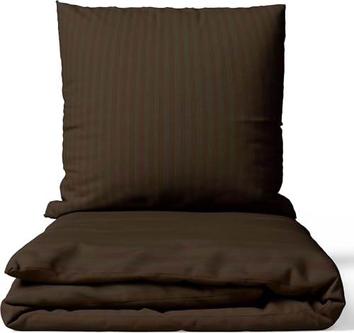 Leonado Vicenti Ropa de cama de satén, 155 x 220 cm, color marrón, 100 % algodón damasco, juego para las 4 estaciones con funda de almohada de 80 x 80 cm, calidad premium, suave y agradable al tacto