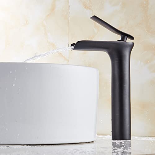 Grifo de baño cascada monomando moderno negro y plata LWX 4