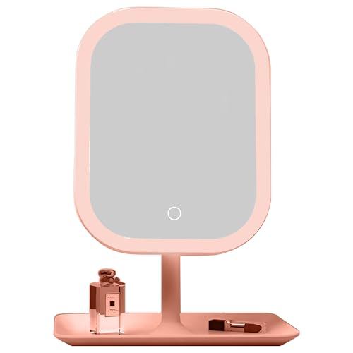 Image of Prime Pick Beauty Pro Makeup Mirror 360 Degree Rotating Plastic Vanity Mirror Non LED Lightweight Durable Tabletop Square Mirror for Home Travel Multipurpose Use Pink Pack of 1