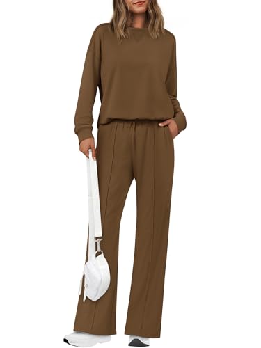 Womens Sweatsuits 2 Piece Sets Fall Side Slit Sweatshirt Wide Leg Sweatpant Airport Travel Outfits Tracksuits4