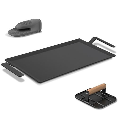 Comparison: Best Carbon Steel Griddle 6 Carbon Steel Griddle Comes with Grill Press, Double Burner Griddle for Gas Stove, Electric Range, Outdoor Gas Grill, Induction, and Oven, Pre-seasoned Nitride Coating Compatible with Made in