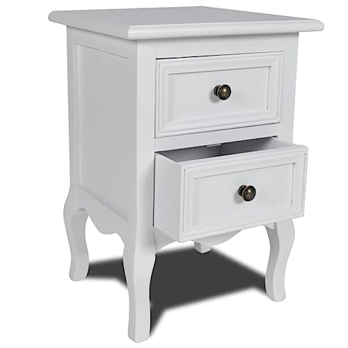 Table de nuit blanche petit modèle en bois MDF avec 2 tiroirs - 2