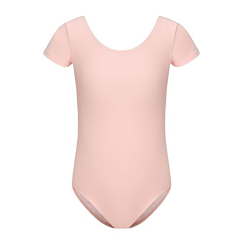 HIPPOSEUS Ragazze Body da Danza con Maniche Corte Classico Body Ginnastica Bambina Ballet Leotards,AM0019DX-Rosa,9-10anni