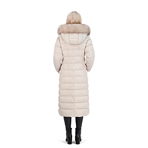 Tahari Nellie Womens Removable Faux Fur Trim Long Down Coat Jacket Ivory Size M #TOP3