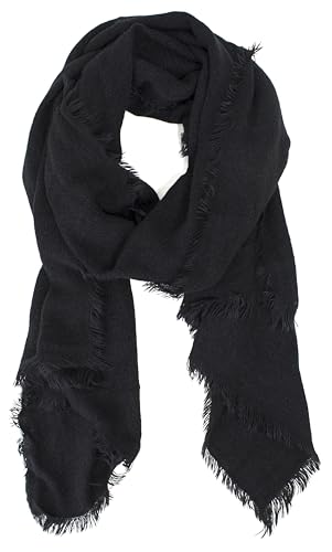 stylesilove Women Solid Color Frayed Edges Woven Blanket Scarf Autumn Winter Soft Wrap Shawl