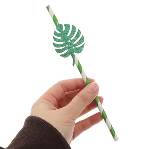 Pitillos de papel hoja Monstera verde 20 cm x10 miniatura 3