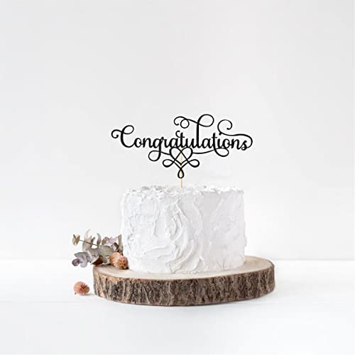 Congratulations Cake Topper - Congrats Cake Toppers - Graduation, Wedding, Retirement, Birthday, Anniversary Party Decorations, Black Glitter #TOP1
