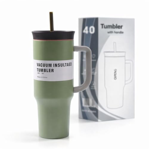 Image of HomeCloud 1200ml Insulated Coffee Tumbler with Lid - Double Wall Travel Mug for Hot & Cold Drinks, Leak-Proof, Durable, Portable, Stylish Stainless Steel Design (Light Green)