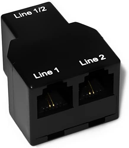 Dual Telephone Line Separator/Combiner 3-Female RJ11 Jack Adapter for 2 Line Phone Cable (Black, 2 Line Phone Splitter)