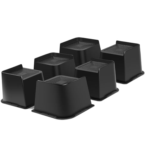 MYMULIKE Bed Risers Heavy Duty, Oversized Furniture Risers, Support Up to 6000 Lbs, Lift 3 inch for Couch, Sofa, Table,Chair (Black 6 Pack, 4 inch)