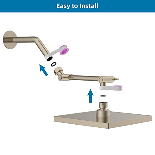 Hibbent 5 Inch All Metal Shower Head Extension Arm, Solid Brass Shower Arm Extender With Universal Connection For Rain And Handheld Showerhead, Height & Angle Adjustable Shower Arm thumb #7