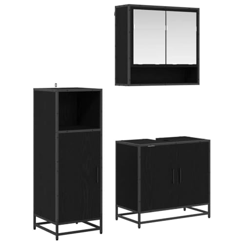 Nqyjm Juego de muebles de baño, 3 unidades, color negro, aspecto de roble, armario de almacenamiento para baño, cocina, lavadero LH6832043
