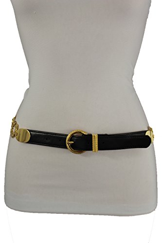 TFJ Women Fashion Skinny Belt Hip Gold Charms C Buckle Narrow Black2