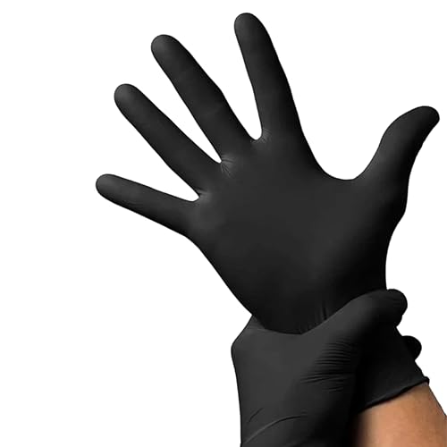 SUPERGUARD GB Disposable Nitrile Gloves Black – Powder Free, Latex Free, Barber, Tattoo, Food Prep, Cooking, Salon, Kitchen, Cleaning – Nitrile Gloves for Food Service (Pack of 100)