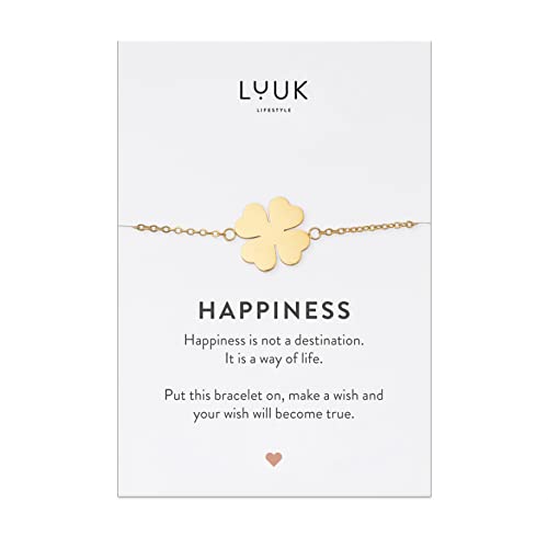 LUUK LIFESTYLE Pulsera con colgante en forma de trébol de cuatro hojas, amuleto de la suerte, regalo para mujer, cumpleaños, accesorio de moda, joyería, acero inoxidable, sencilla y delicada, dorado