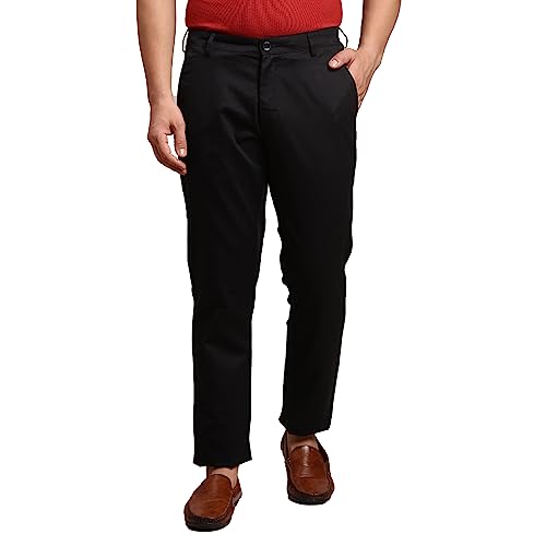 Image of Colorplus Men's Pure Cotton Solid Piece Dyed Pattern Contemporary Fit Flat Front Casual Trouser