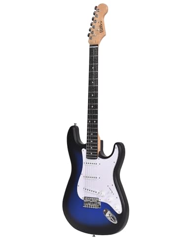 Image of Blueberry R-701-M Full Size Electric Guitar, Tech Rosewood Fretboard, Chrome-Plated Hardware, SSS Pickup, 6-String Right-Handed Beginner Kit with Bag, Strap, Strings & 2 Picks (Blue, Value Pack)