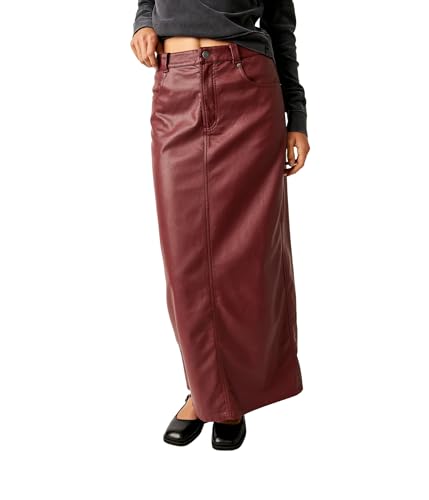 Free People City Slicker Maxi Skirt for Women - Pure Viscose Fabric - Polyurethane Coating - Back Yoke Seam Red Jasper 0 One Size