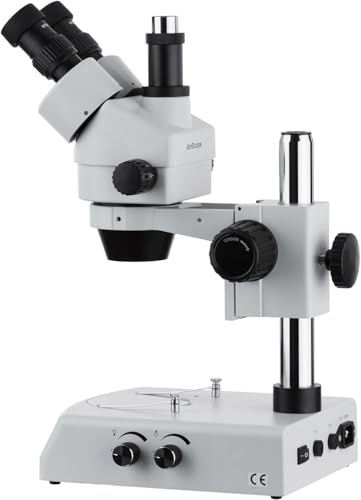 Image of AmScope SM-2TX Professional Trinocular Stereo Zoom Microscope, WH10x Eyepieces, 3.5X-45X Magnification, 0.7X-4.5X Zoom Objective, Upper and Lower Halogen Lighting, Pillar Stand, 110V-120V, Includes 0.5X Barlow Lens