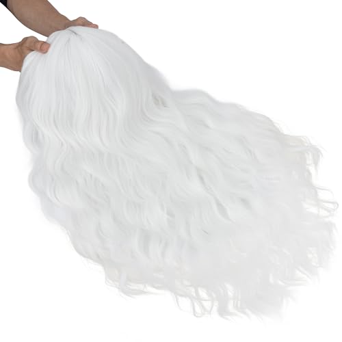 Image of S-noilite White Wig for Women 27 inch Long Curly Wavy Middle Part Wig Seamless Hairline Heat Safe Synthetic Hair Colorful Anime Cosplay Halloween Costume Party Wig