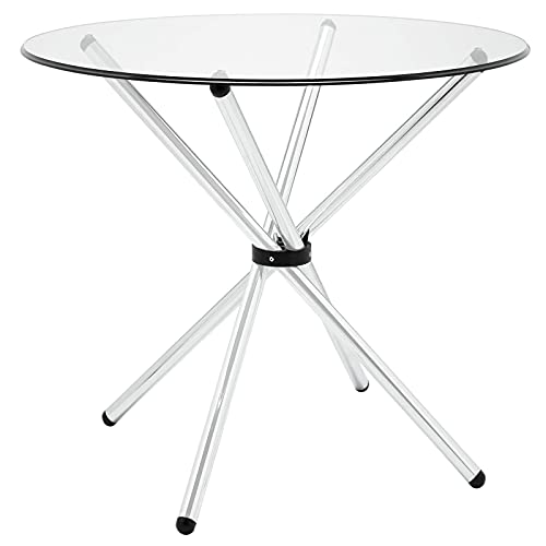 Modway Baton 36" Modern Kitchen And Dining Table With Round Glass Top And Stainless Steel Base #TOP4