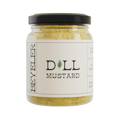 BEYELER® Dill Mustard | Gourmet Dill Senf | Geschmackvolle Dill Senf Sauce | Perfekt zu Fisch & Meeresfrüchten | Exzellente graved Lachs Sauce oder Fondue Sauce | 250 ml Glas